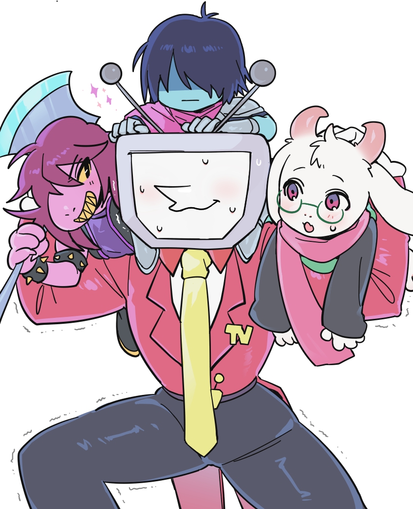 kris, ralsei, susie, and ant tenna (deltarune) drawn by suchi_pu