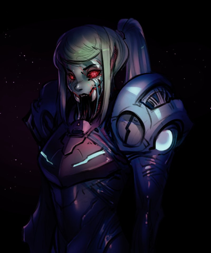 samus aran and metroid (metroid and 3 more) drawn by psuede