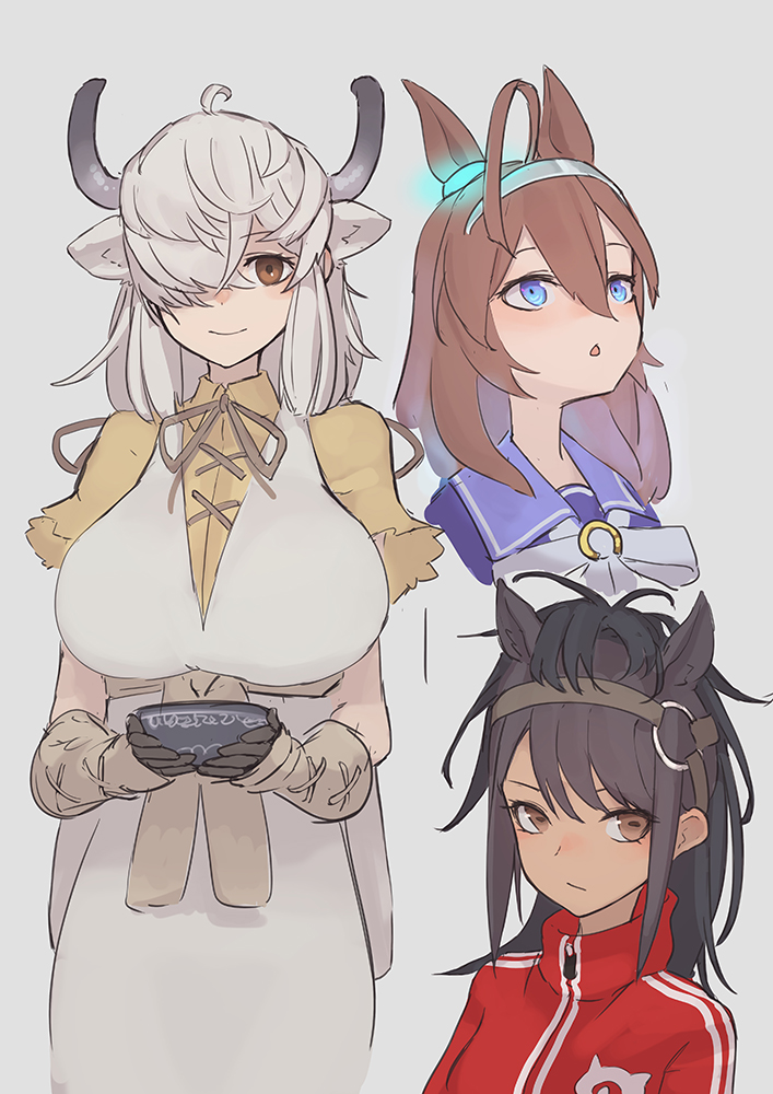 mihono bourbon, yak, and brown thoroughbred (umamusume and 1 more) drawn by don3