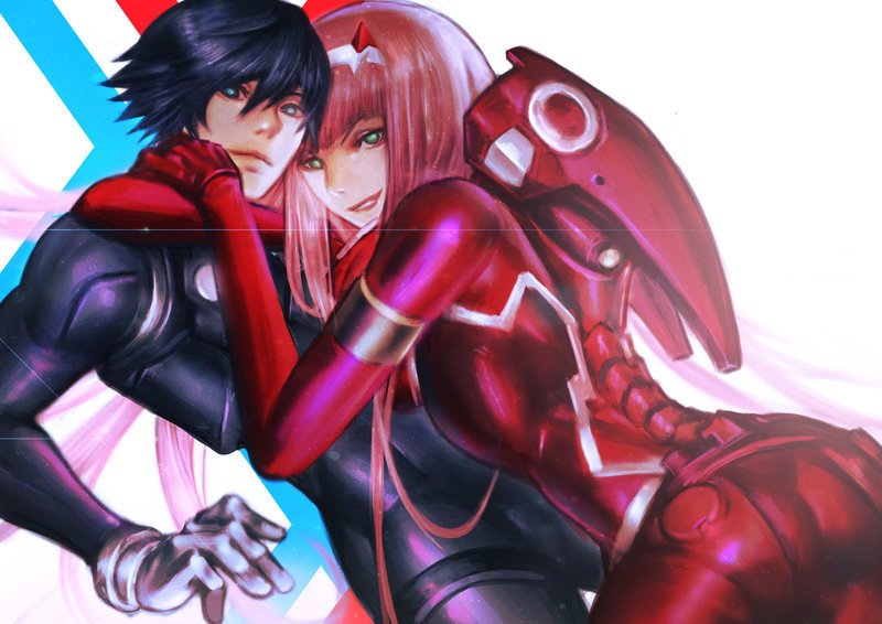 zero two and hiro (darling in the franxx) drawn by mecharune