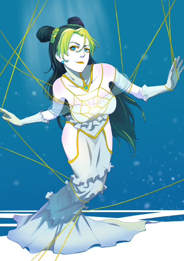 kujo jolyne and albedo (jojo no kimyou na bouken and 2 more) drawn by caicai_(cafacaicai)