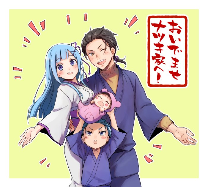 rem, natsuki subaru, natsuki rigel, and natsuki spica (re:zero kara hajimeru isekai seikatsu) drawn by shake_sawa