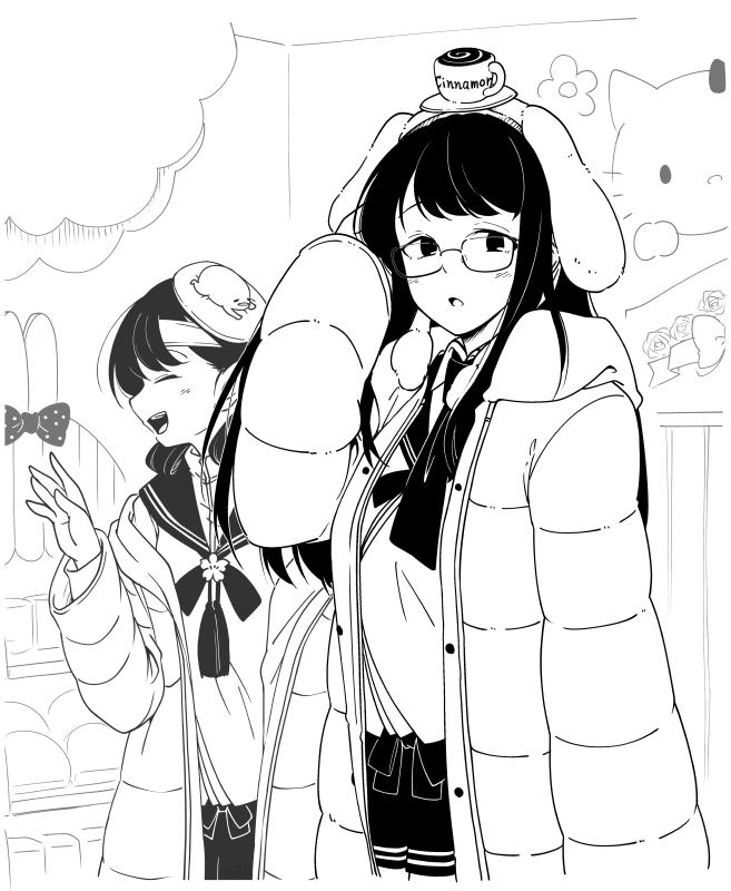 ooyodo, akashi, hello kitty, and gudetama (kantai collection and 2 more) drawn by fujinoki_(horonabe-ken)
