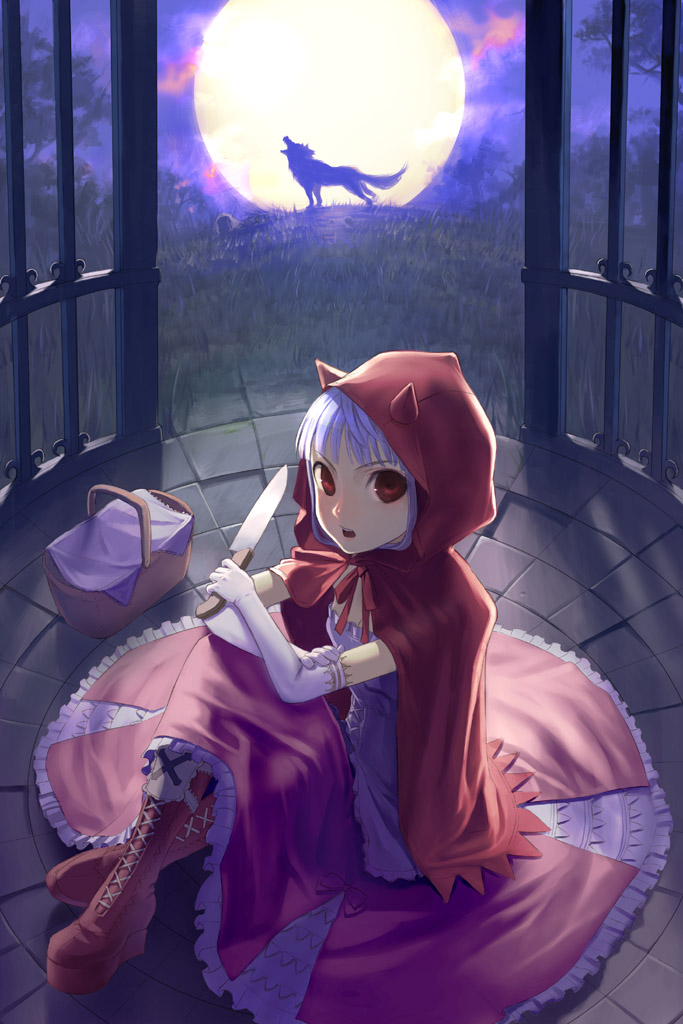 little red riding hood and big bad wolf (original and 1 more) drawn by uni_(plastic_girl)