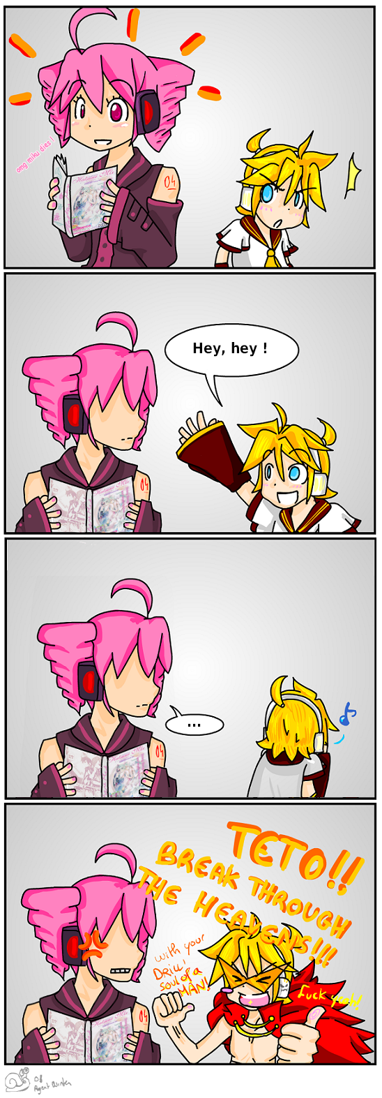 kagamine len, kasane teto, and kamina (vocaloid and 2 more)
