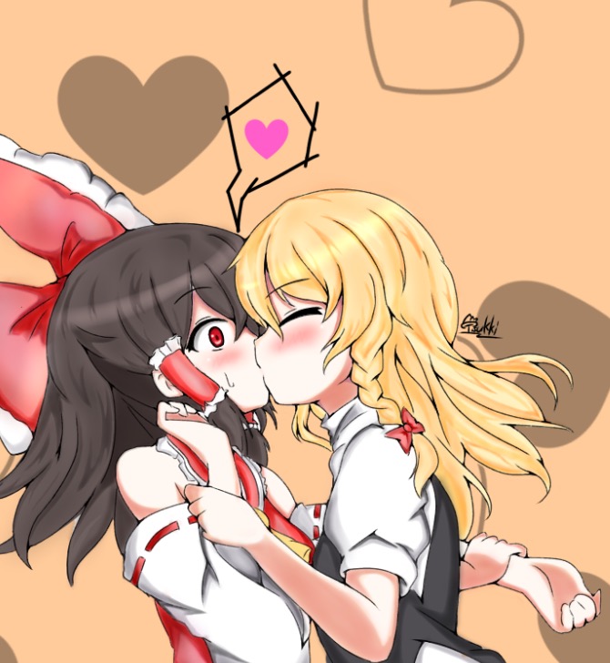 hakurei reimu and kirisame marisa (touhou) drawn by marikichi_aniki