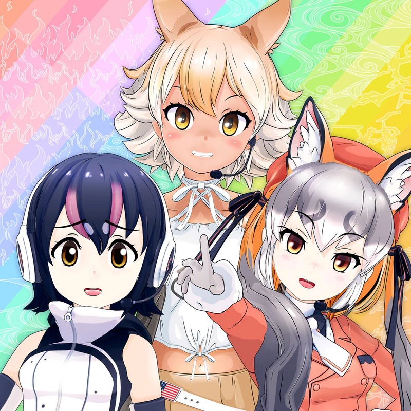 island fox, humboldt penguin, and coyote (kemono friends and 1 more)