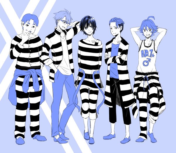 hiro, gorou, mitsuru, zorome, and futoshi (darling in the franxx) drawn by sakuragouti