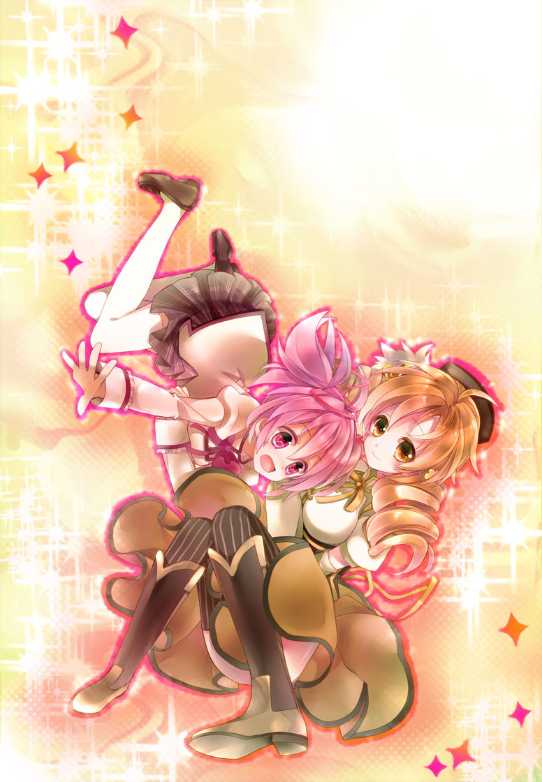 kaname madoka and tomoe mami (mahou shoujo madoka magica) drawn by eruria