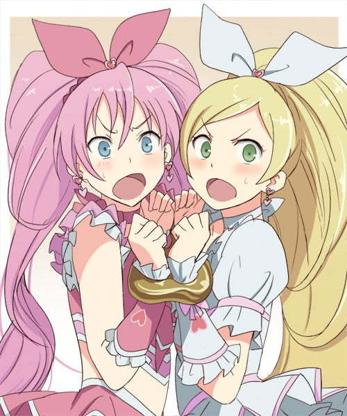 houjou hibiki, minamino kanade, cure melody, and cure rhythm (precure and 1 more) drawn by hyakuen_raitaa