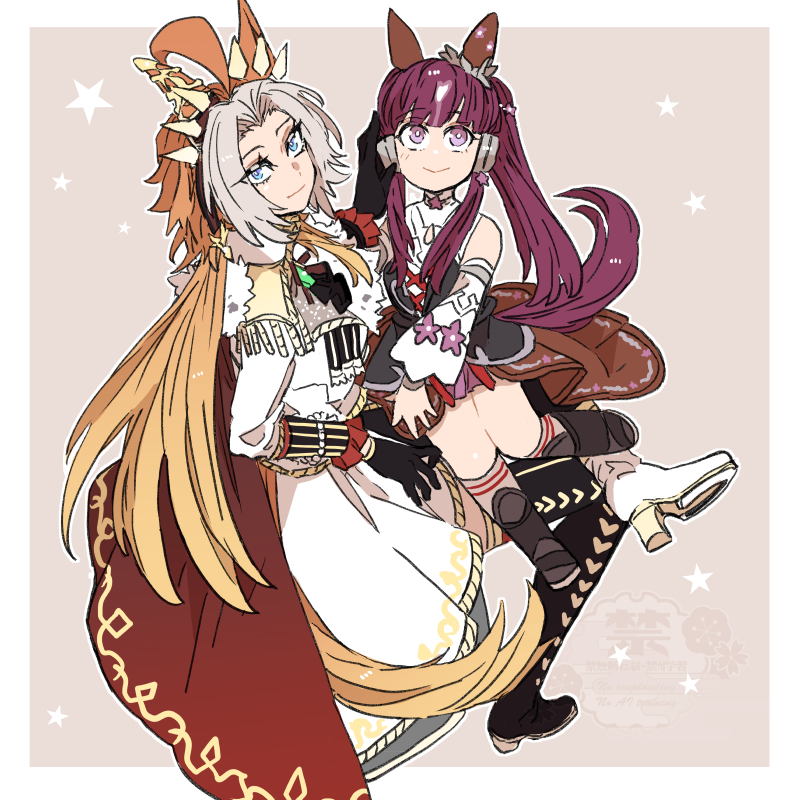 orfevre and lucky lilac (umamusume) drawn by asuka_(junerabitts)