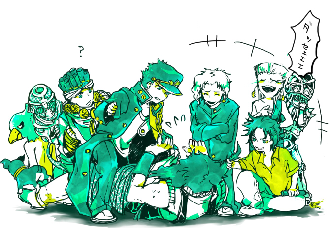 joseph joestar, kujo jotaro, kakyoin noriaki, jean pierre polnareff, mohammed avdol, and 5 more (jojo no kimyou na bouken and 1 more) drawn by orchidea