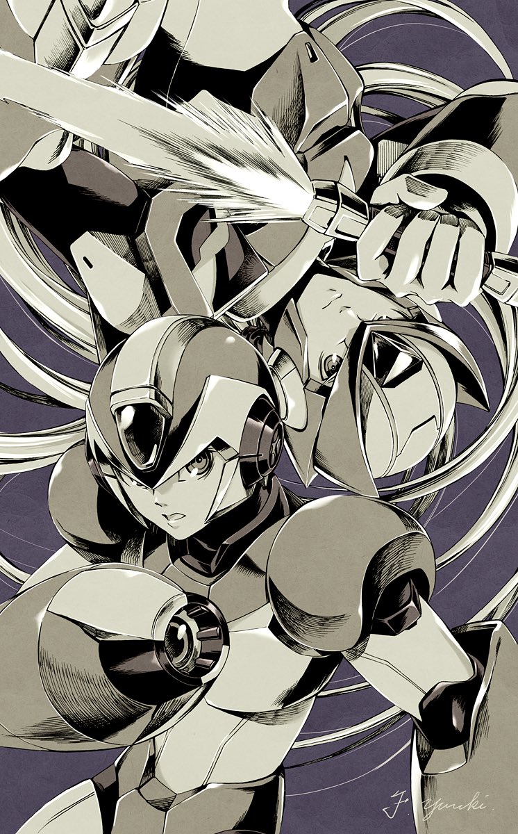 zero and x (mega man and 1 more) drawn by fujino_yuuki
