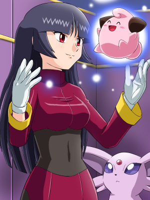 espeon, sabrina, and cleffa (pokemon and 1 more) drawn by pokemoa