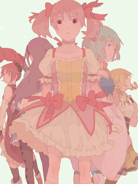 akemi homura, kaname madoka, miki sayaka, sakura kyoko, and tomoe mami (mahou shoujo madoka magica) drawn by mata_tabi