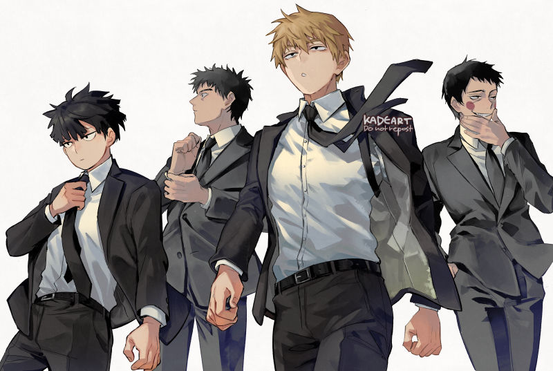 kageyama shigeo, reigen arataka, ekubo, and serizawa katsuya (mob psycho 100) drawn by kadeart