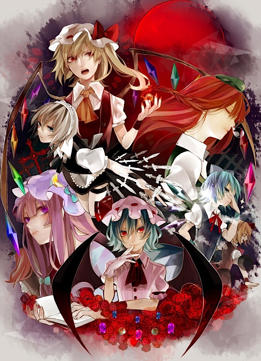 remilia scarlet, flandre scarlet, izayoi sakuya, cirno, patchouli knowledge, and 3 more (touhou and 1 more) drawn by loalo