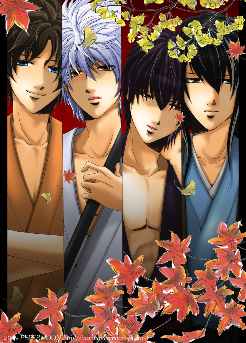 sakata gintoki, takasugi shinsuke, katsura kotarou, and sakamoto tatsuma (gintama) drawn by riku-maru