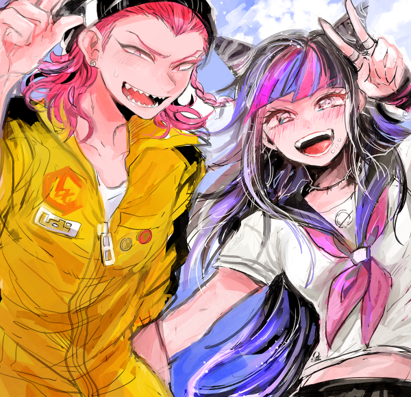 mioda ibuki and soda kazuichi (danganronpa and 1 more) drawn by joonoyuki