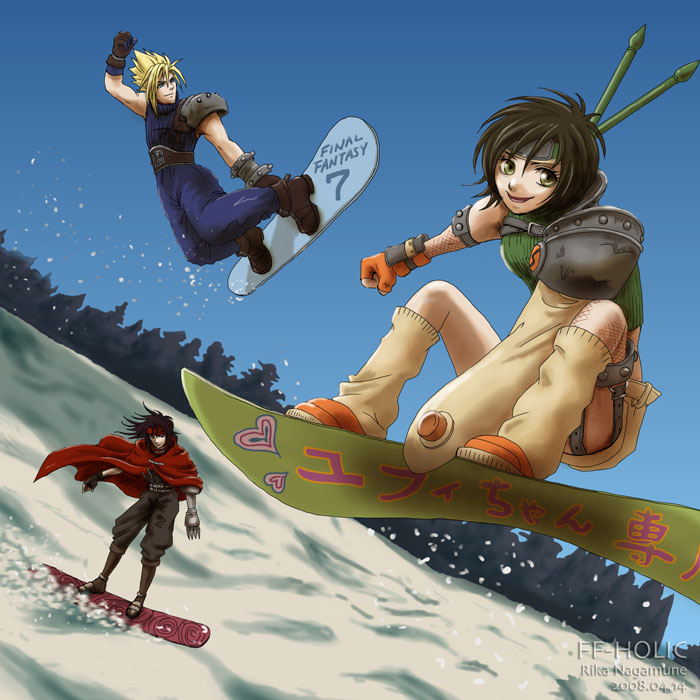cloud strife, yuffie kisaragi, and vincent valentine (final fantasy and 1 more) drawn by nagamune_rika