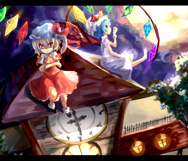 remilia scarlet and flandre scarlet (touhou) drawn by hikariz