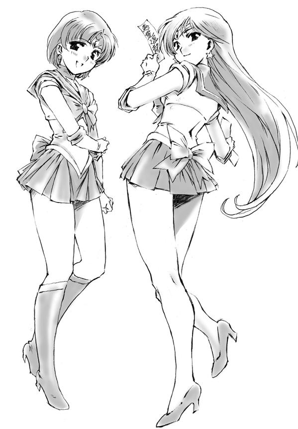 mizuno ami, hino rei, sailor mercury, and sailor mars (bishoujo senshi sailor moon) drawn by moriguchi_nao_(naonao)
