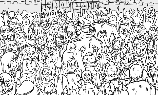 admiral, kaga, inazuma, yuudachi, tenryuu, and 26 more (kantai collection) drawn by tonda