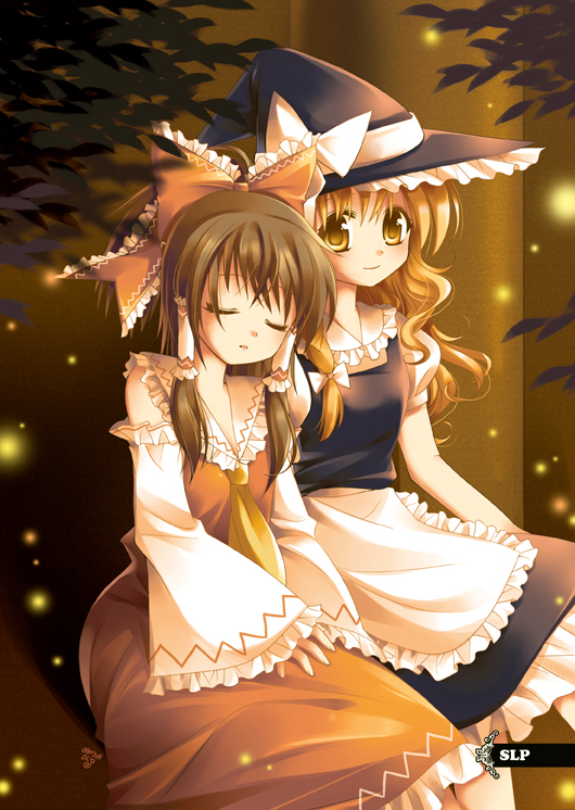 hakurei reimu and kirisame marisa (touhou) drawn by slp