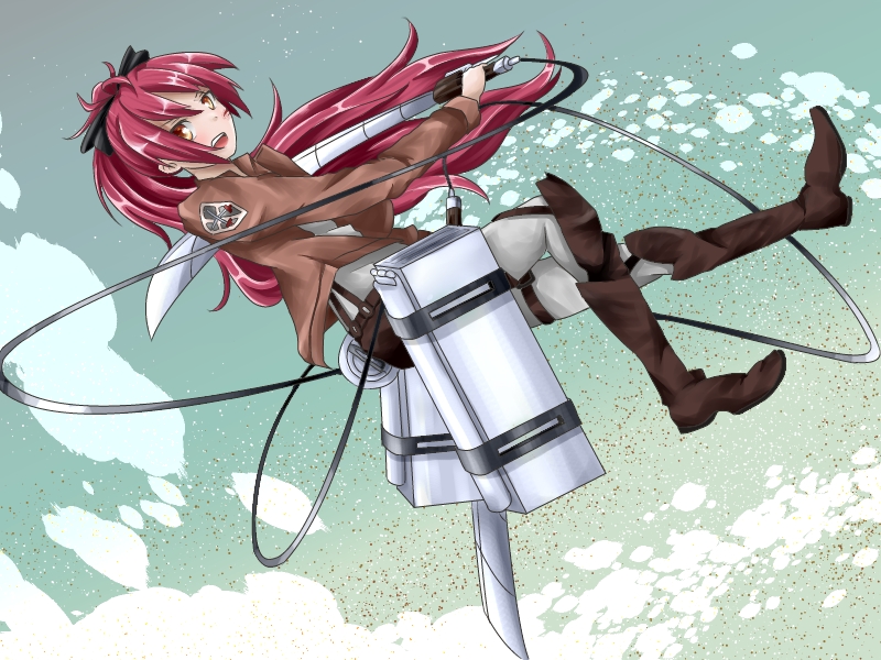 sakura kyoko and mikasa ackerman (mahou shoujo madoka magica and 1 more) drawn by yunagi_(arukumaruta)