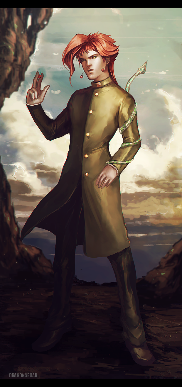 kakyoin noriaki and hierophant green (jojo no kimyou na bouken and 1 more) drawn by lily_(dragonsroar)