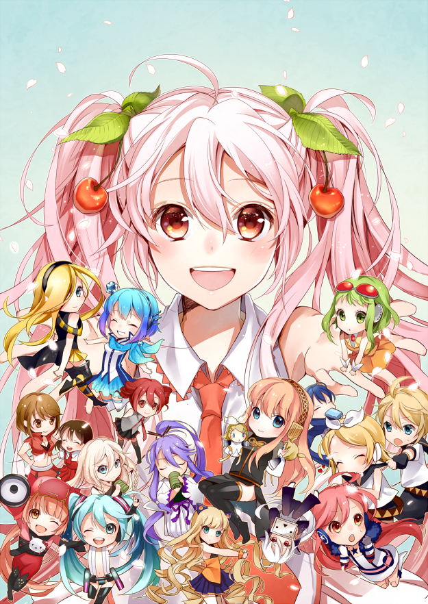 hatsune miku, kagamine rin, kagamine len, megurine luka, kasane teto, and 13 more (vocaloid and 2 more) drawn by yuzuki_kihiro