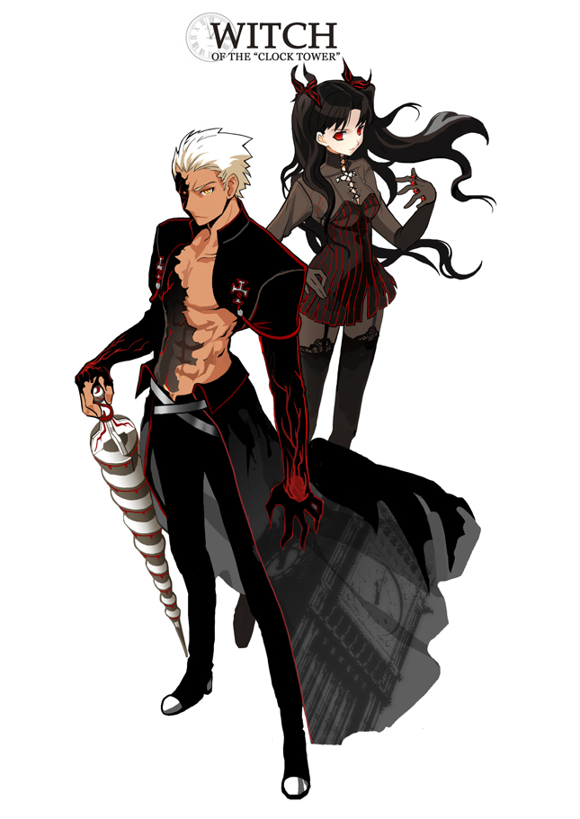 tohsaka rin, matou sakura, archer, dark sakura, and angra mainyu (fate and 1 more) drawn by milktea_(aoiexk)