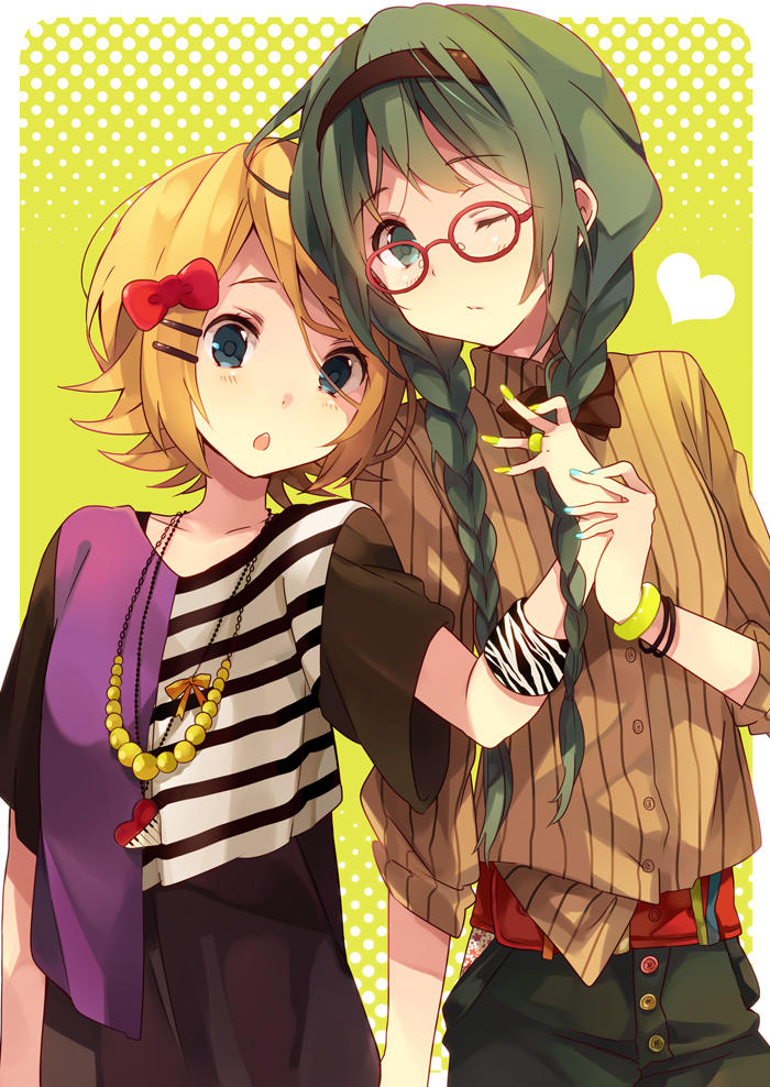 hatsune miku and kagamine rin (vocaloid) drawn by ousaka_nozomi