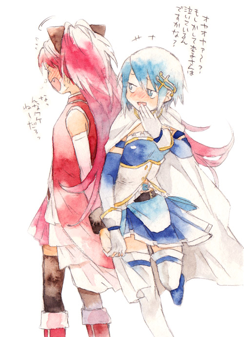 miki sayaka and sakura kyoko (mahou shoujo madoka magica) drawn by rocni