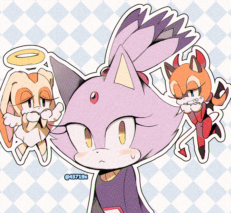 blaze the cat, cream the rabbit, and marine the raccoon (sonic and 2 more) drawn by rellyia