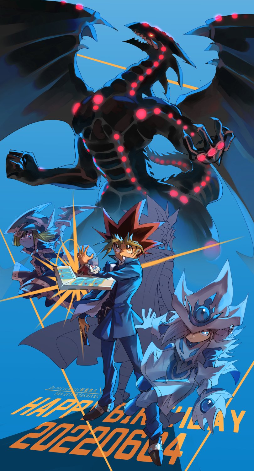 muto yugi, silent magician, atem, silent swordsman, silent magician lv4, and 2 more (yu-gi-oh! and 1 more) drawn by fushitasu
