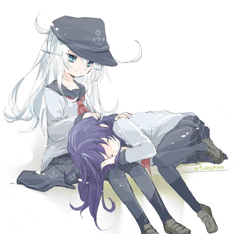 hibiki and akatsuki (kantai collection) drawn by fudeyama_(fudeco)