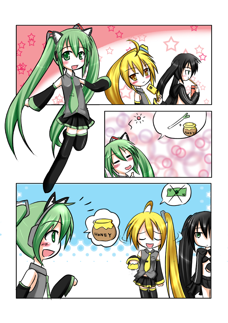 hatsune miku, black rock shooter, and akita neru (vocaloid and 1 more) drawn by catstudioinc_(punepuni)