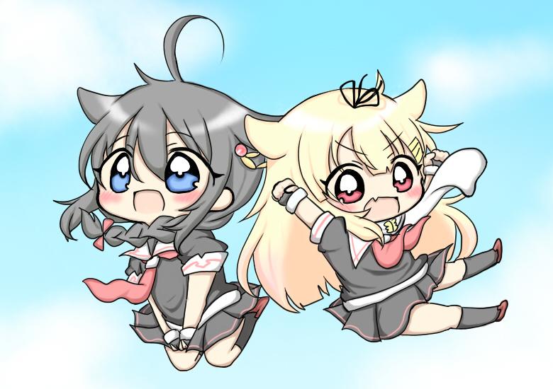 shigure, yuudachi, shigure kai ni, and yuudachi kai ni (kantai collection) drawn by jako_(jakoo21)
