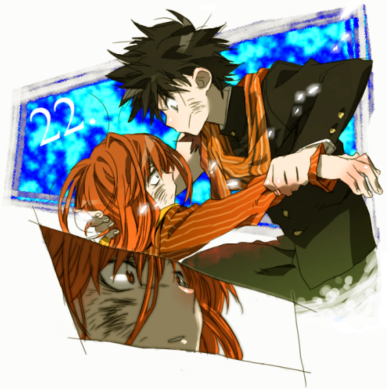 kamijou touma and fiamma of the right (toaru majutsu no index and 1 more) drawn by dknj