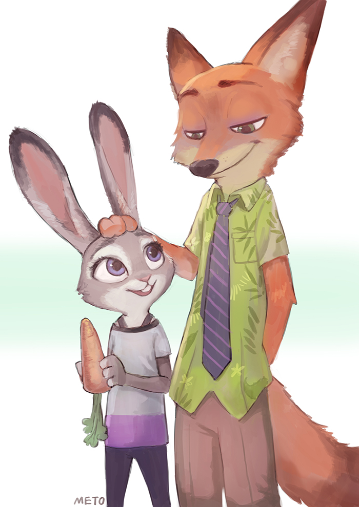 judy hopps and nick wilde (zootopia) drawn by meto31