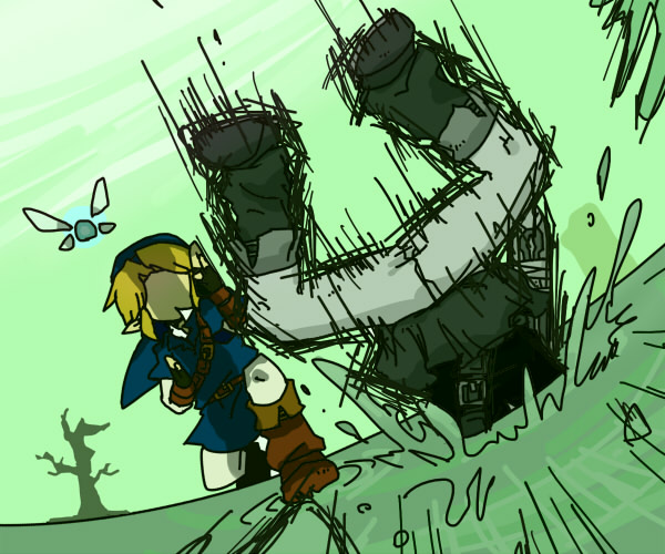 link, navi, and dark link (the legend of zelda and 1 more) drawn by motimamire