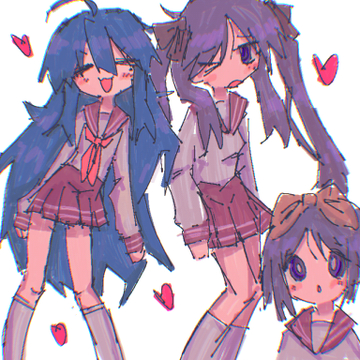 hiiragi kagami, izumi konata, and hiiragi tsukasa (lucky star) drawn by kassabakeki