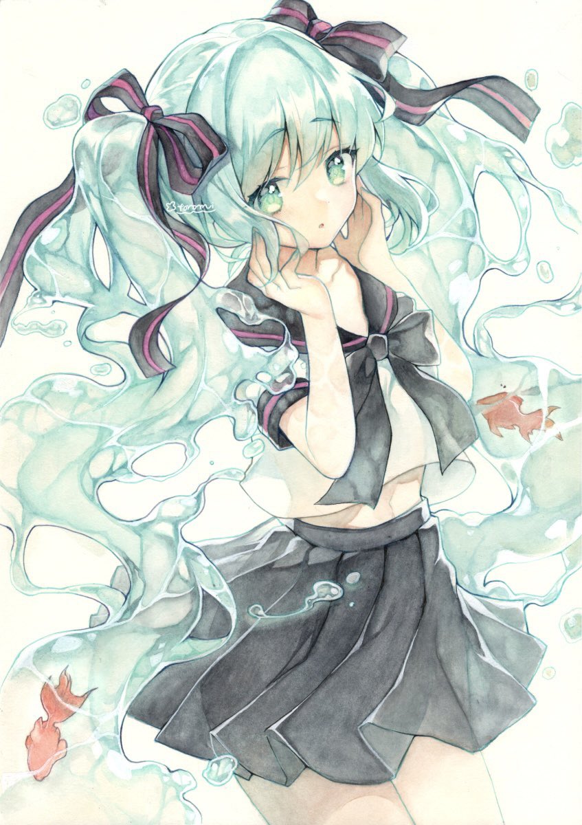hatsune miku and bottle miku (vocaloid) drawn by mugicha_(mugicha0929)