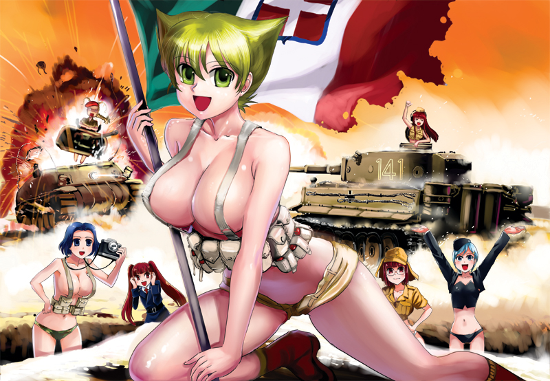 akiyama yoshika, hildegarde keil, natalya gorbachev, erika badoglio, jennifer legault, and 2 more (moeyo! sensha gakkou) drawn by nogami_takeshi