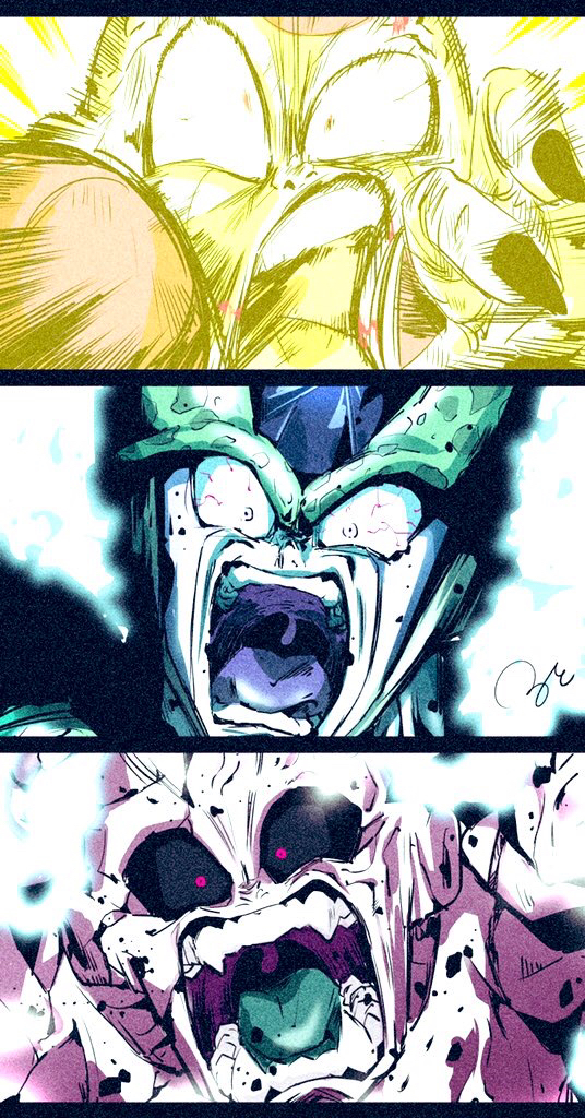 frieza, cell, majin buu, perfect cell, kid buu, and 1 more (dragon ball and 1 more) drawn by ruto830