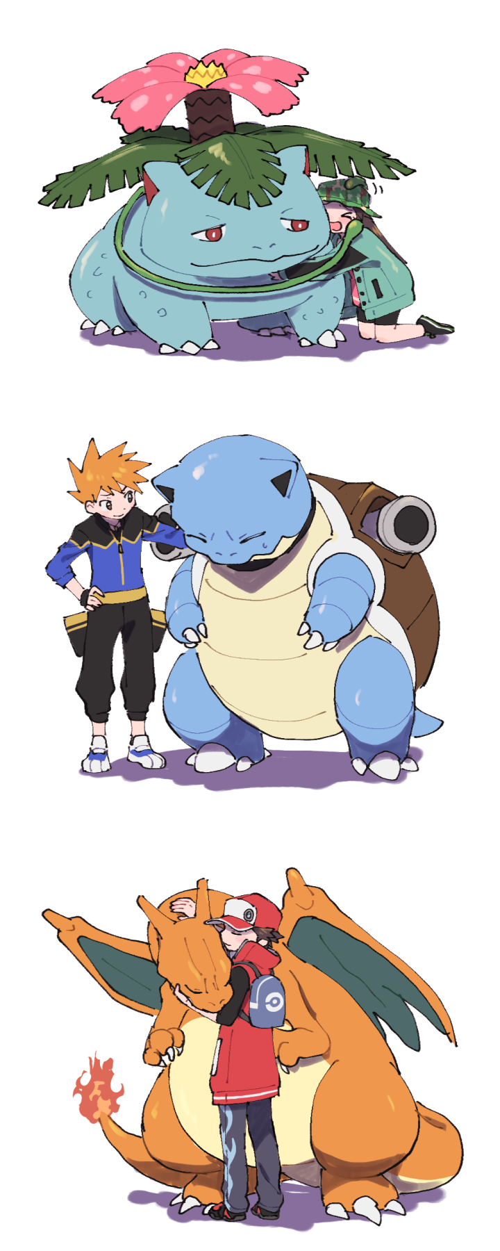 red, blue oak, charizard, leaf, venusaur, and 1 more (pokemon and 1 more) drawn by pumpkinpan