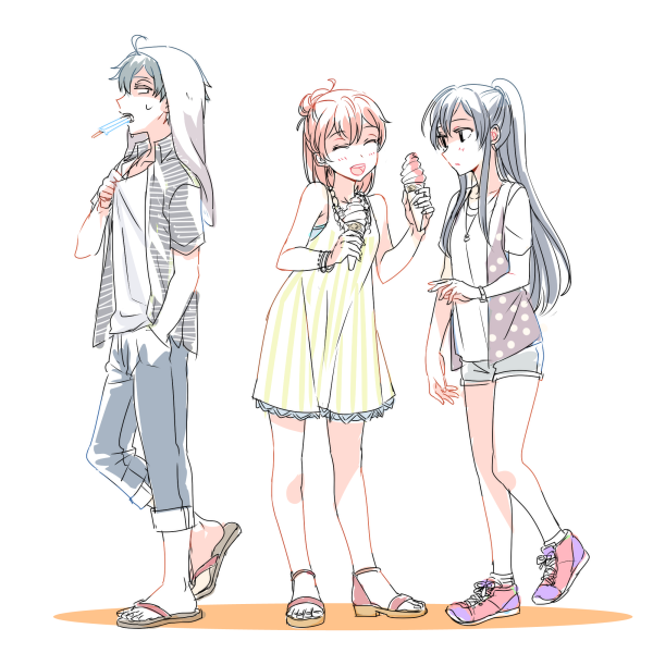 yukinoshita yukino, yuigahama yui, and hikigaya hachiman (yahari ore no seishun lovecome wa machigatteiru.) drawn by zbura