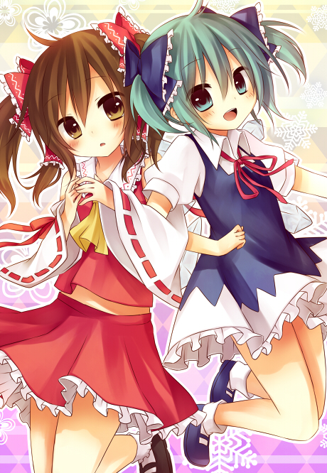 hakurei reimu and cirno (touhou) drawn by amane_kurumi