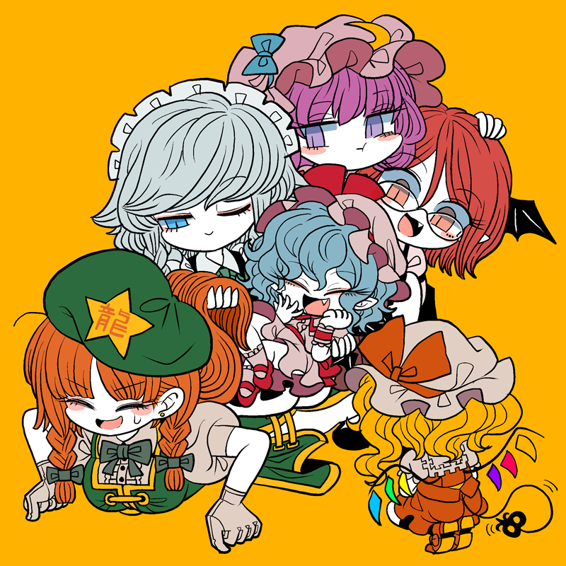 remilia scarlet, flandre scarlet, izayoi sakuya, patchouli knowledge, hong meiling, and 1 more (touhou) drawn by yt_(wai-tei)